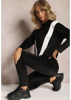 Czarny 2-częściowy Komplet Dresowy Welurowy z Bluzą i Spodniami Vestali ze sklepu Renee odzież w kategorii Dresy damskie - zdjęcie 165988069