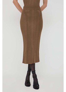 BOSS spódnica kolor brązowy midi ołówkowa ze sklepu ANSWEAR.com w kategorii Spódnice - zdjęcie 165989616