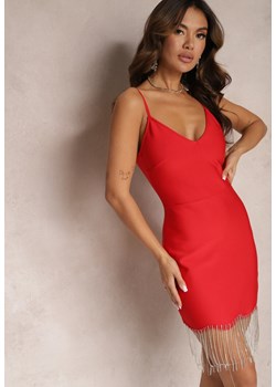 Czerwona Dopasowana Sukienka Mini z Biżuteryjnymi Frędzlami Norellia ze sklepu Renee odzież w kategorii Sukienki - zdjęcie 165995779
