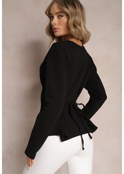 Czarna Bawełniana Bluza z Ozdobnym Wiązaniem Fanarita ze sklepu Renee odzież w kategorii Bluzy damskie - zdjęcie 165995849