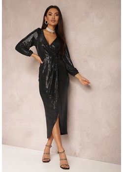 Czarna Sukienka Kopertowa z Cekinami Netine ze sklepu Renee odzież w kategorii Sukienki - zdjęcie 166003256