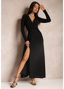 Czarna Sukienka z Marszczeniem przy Dekolcie Metaliczna Enemelle ze sklepu Renee odzież w kategorii Sukienki - zdjęcie 166003276
