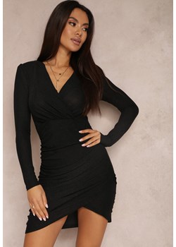Czarna Sukienka Kopertowa z Drapowaniem Mivi ze sklepu Renee odzież w kategorii Sukienki - zdjęcie 166003286