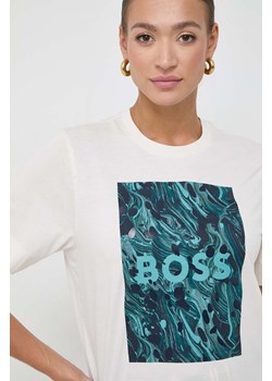BOSS t-shirt bawełniany damski kolor beżowy ze sklepu ANSWEAR.com w kategorii Bluzki damskie - zdjęcie 166005898