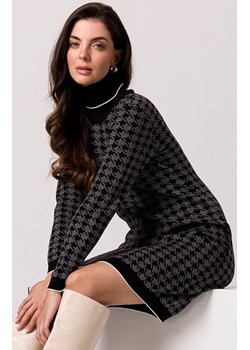 Sukienka swetrowa z golfem czarna BK103, Kolor czarny-wzór, Rozmiar L/XL, BeWear ze sklepu Primodo w kategorii Sukienki - zdjęcie 166008789