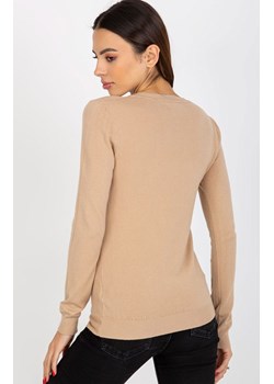 Gładki klasyczny sweter damski NM-SW-J52002.70, Kolor ciemnobeżowy, Rozmiar one size, JEAN LOUIS FRANCOISE ze sklepu Primodo w kategorii Swetry damskie - zdjęcie 166008919