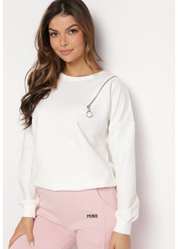 Biała Bawełniana Bluza z Zamkiem i Ściągaczami Araphose ze sklepu Born2be Odzież w kategorii Bluzy damskie - zdjęcie 166012677