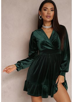 Ciemnozielona Sukienka Welurowa z Kopertowym Dekoltem Daka ze sklepu Renee odzież w kategorii Sukienki - zdjęcie 166017837