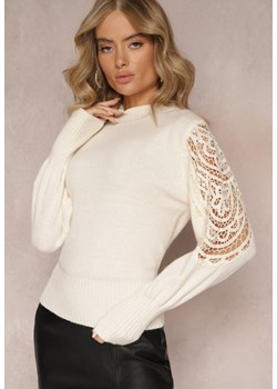 Jasnobeżowy Sweter z Koronkową Wstawką Meldara ze sklepu Renee odzież w kategorii Swetry damskie - zdjęcie 166017958