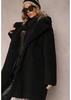 Czarny Płaszcz Typu Teddy z Futerka z Kieszeniami Serenzi ze sklepu Renee odzież w kategorii Płaszcze damskie - zdjęcie 166041379