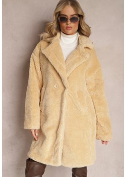 Beżowy Płaszcz Typu Teddy z Futerka z Kieszeniami Serenzi ze sklepu Renee odzież w kategorii Płaszcze damskie - zdjęcie 166055466