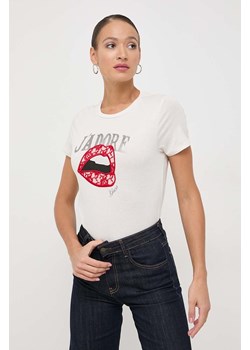 Guess t-shirt bawełniany ADORE damski kolor beżowy W4RI26 K9RM1 ze sklepu ANSWEAR.com w kategorii Bluzki damskie - zdjęcie 166056179