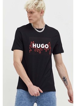 HUGO t-shirt bawełniany męski kolor czarny z nadrukiem ze sklepu ANSWEAR.com w kategorii T-shirty męskie - zdjęcie 166056749