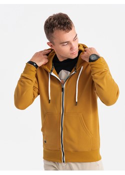Bluza męska rozpinana z kapturem BASIC - musztardowa V4 OM-SSBZ-0118 ze sklepu ombre w kategorii Bluzy męskie - zdjęcie 166071219
