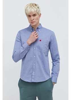 HUGO koszula bawełniana męska kolor niebieski slim z kołnierzykiem button-down 50479302 ze sklepu ANSWEAR.com w kategorii Koszule męskie - zdjęcie 166083707