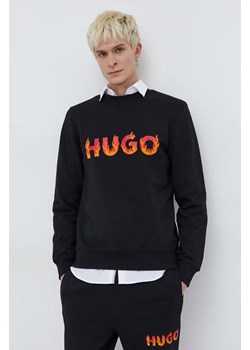 HUGO bluza bawełniana męska kolor czarny z aplikacją ze sklepu ANSWEAR.com w kategorii Bluzy męskie - zdjęcie 166083859