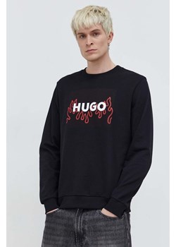HUGO bluza bawełniana męska kolor czarny z nadrukiem ze sklepu ANSWEAR.com w kategorii Bluzy męskie - zdjęcie 166083879