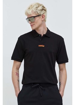 HUGO polo bawełniane kolor czarny z aplikacją ze sklepu ANSWEAR.com w kategorii T-shirty męskie - zdjęcie 166083919