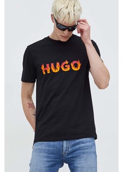 HUGO t-shirt bawełniany męski kolor czarny z nadrukiem 50504542 ze sklepu ANSWEAR.com w kategorii T-shirty męskie - zdjęcie 166083947