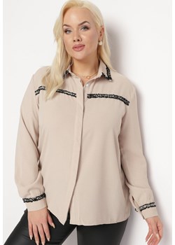 Beżowa Koszula Oversize z Koronką Alleio ze sklepu Born2be Odzież w kategorii Koszule damskie - zdjęcie 166089479
