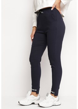 Granatowe Dzianinowe Spodnie z Gumką w Pasie Bikura ze sklepu Born2be Odzież w kategorii Spodnie damskie - zdjęcie 166089559