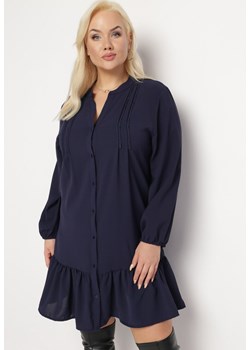 Granatowa Koszulowa Sukienka Mini z Falbanką Brindel ze sklepu Born2be Odzież w kategorii Sukienki - zdjęcie 166092185