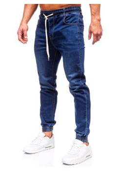 Granatowe spodnie jeansowe joggery męskie Denley 9080 ze sklepu Denley w kategorii Jeansy męskie - zdjęcie 166112476