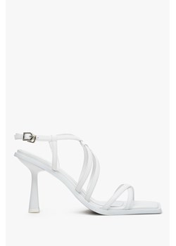 Estro: Białe skórzane sandały damskie na szpilce ze sklepu Estro w kategorii Sandały damskie - zdjęcie 166116565