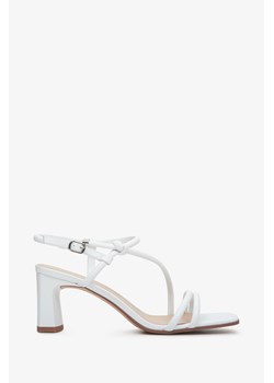 Estro: Białe skórzane sandały damskie na stabilnym obcasie ze sklepu Estro w kategorii Sandały damskie - zdjęcie 166116618