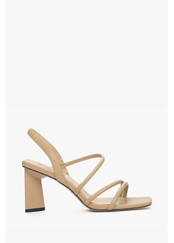 Estro: Beżowe skórzane sandały damskie z cienkich pasków ze sklepu Estro w kategorii Sandały damskie - zdjęcie 166116865