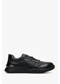 Estro: Czarne sneakersy męskie ze skóry naturalnej z perforacją ze sklepu Estro w kategorii Buty sportowe męskie - zdjęcie 166117507