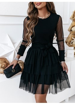 Czarna rozkloszowana sukienka z tiulem Pamiaa - czarny ze sklepu pakuten.pl w kategorii Sukienki - zdjęcie 166124847
