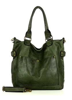 Torebka skórzana XL shopper vintage bag z kieszeniami vera pelle - MARCO MAZZINI zielona ze sklepu Verostilo w kategorii Torby Shopper bag - zdjęcie 166140187