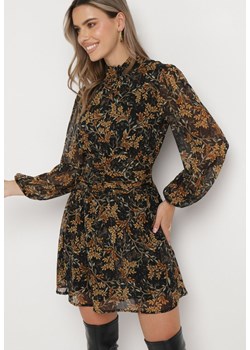 Czarna Rozkloszowana Sukienka Mini w Kwiaty Cantara ze sklepu Born2be Odzież w kategorii Sukienki - zdjęcie 166140857