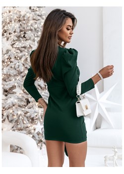 Elegancka sukienka z falbaną i bufkami DAZZLING - butelkowa zieleń ze sklepu magmac.pl w kategorii Sukienki - zdjęcie 166143657