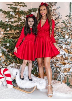 Malinowy zestaw świątecznych satynowych sukienek mama i córka Lozmiaa - malinowy ze sklepu pakuten.pl w kategorii Sukienki - zdjęcie 166143708