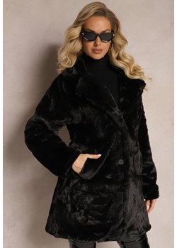 Czarny Jednorzędowy Płaszcz Futrzany Jarmila ze sklepu Renee odzież w kategorii Płaszcze damskie - zdjęcie 166145505