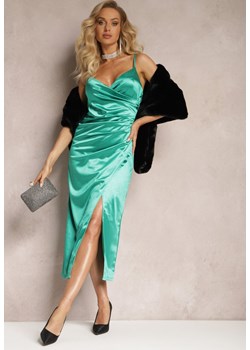 Zielona Sukienka Midi na Ramiączkach z Marszczeniem Rolina ze sklepu Renee odzież w kategorii Sukienki - zdjęcie 166145545
