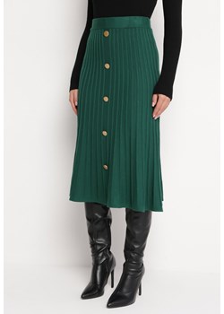 Zielona Plisowana Spódnica Midi o Trapezowym Kroju z Guzikami Eclisse ze sklepu Born2be Odzież w kategorii Spódnice - zdjęcie 166145898
