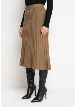 Ciemnobeżowa Plisowana Spódnica Midi o Trapezowym Kroju z Guzikami Eclisse ze sklepu Born2be Odzież w kategorii Spódnice - zdjęcie 166145908