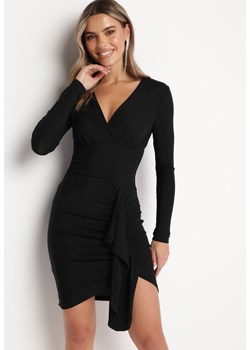 Czarna Połyskująca Sukienka Mini z Ozdobnym Marszczeniem Grosseta ze sklepu Born2be Odzież w kategorii Sukienki - zdjęcie 166146238