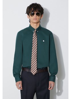 Carhartt WIP koszula bawełniana L/S Madison Shirt męska kolor zielony regular z kołnierzykiem button-down I023339.1OHXX ze sklepu PRM w kategorii Koszule męskie - zdjęcie 166148406