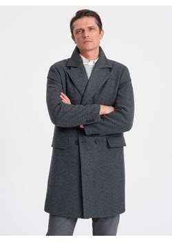 Dwurzędowy męski płaszcz z podszewką - grafitowy V2 OM-COWC-0107 ze sklepu ombre w kategorii Płaszcze męskie - zdjęcie 166149185