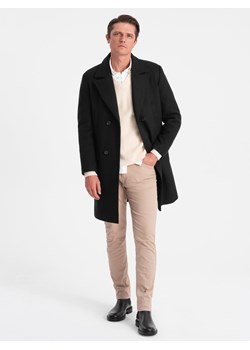 Dwurzędowy męski płaszcz z podszewką - czarny V4 OM-COWC-0107 ze sklepu ombre w kategorii Płaszcze męskie - zdjęcie 166149197