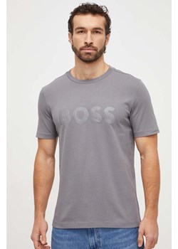 Boss Green t-shirt męski kolor szary z nadrukiem ze sklepu ANSWEAR.com w kategorii T-shirty męskie - zdjęcie 166152049
