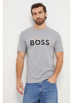BOSS t-shirt bawełniany męski kolor szary z nadrukiem ze sklepu ANSWEAR.com w kategorii T-shirty męskie - zdjęcie 166152087