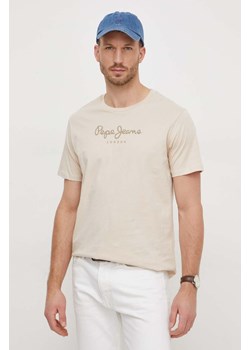 Pepe Jeans t-shirt bawełniany Eggo męski kolor beżowy z nadrukiem ze sklepu ANSWEAR.com w kategorii T-shirty męskie - zdjęcie 166152218