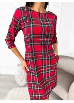Czerwona Sukienka w Kratę ze sklepu ModnaKiecka.pl w kategorii Sukienki - zdjęcie 166155718