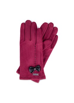 Damskie rękawiczki z ozdobnym obszyciem i kokardą bordowe ze sklepu WITTCHEN w kategorii Rękawiczki damskie - zdjęcie 166156036