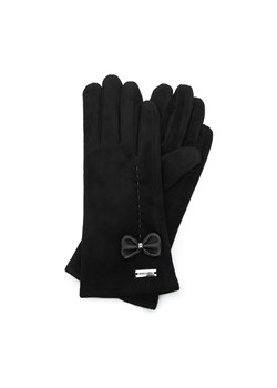 Damskie rękawiczki z ozdobnym obszyciem i kokardą czarne ze sklepu WITTCHEN w kategorii Rękawiczki damskie - zdjęcie 166157659
